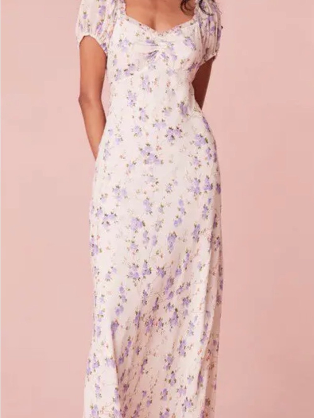 LoveShackFancy Cream Maxi Dress with Lavender Floral Print